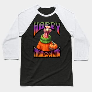 Groovy Psychedelic & Colorful Turkey Thanksgiving Family design Baseball T-Shirt